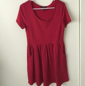 Forever 21: Scoop Neck Red Dress with Pockets